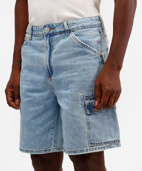 bermuda cargo masculina jeans azul
