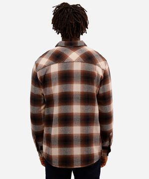 camisa comfort masculina de algodão manga longa xadrez marrom