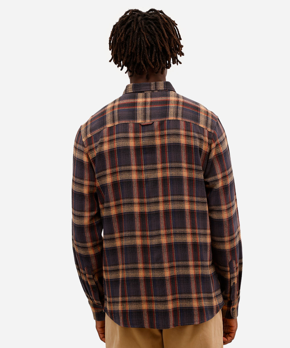 camisa comfort masculina de algodão manga longa xadrez marrom