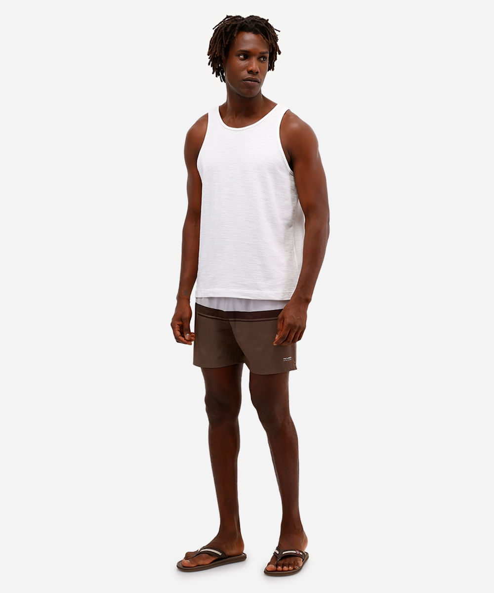 short masculino com cós elástico listrado bege