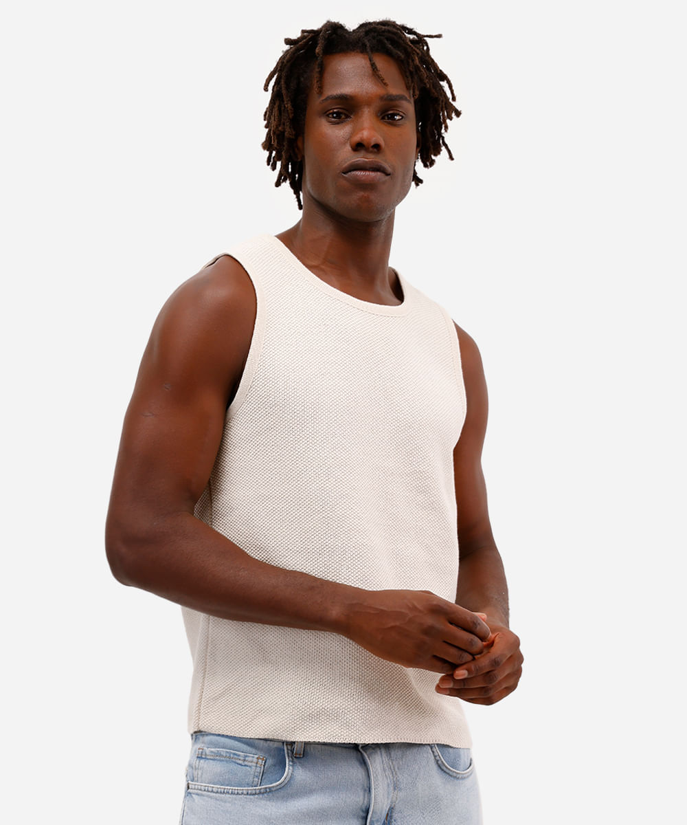 regata masculina de tricot texturizada off white