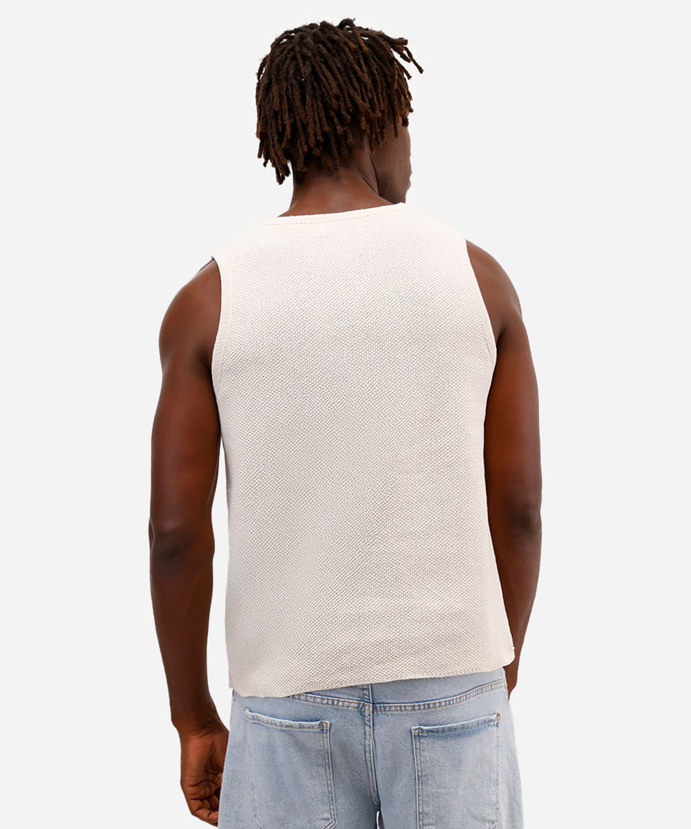 regata masculina de tricot texturizada off white