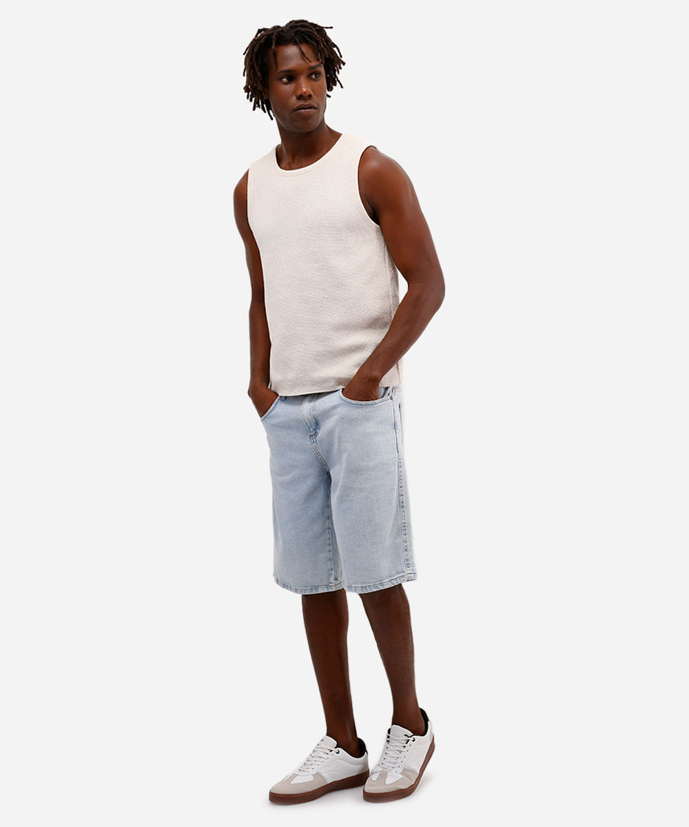 regata masculina de tricot texturizada off white