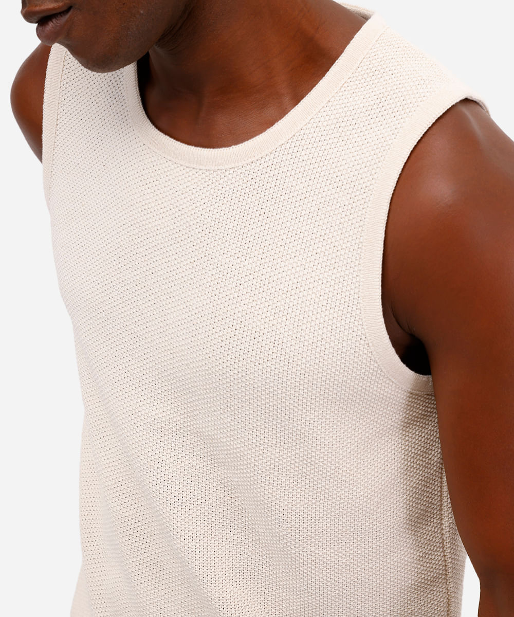 regata masculina de tricot texturizada off white