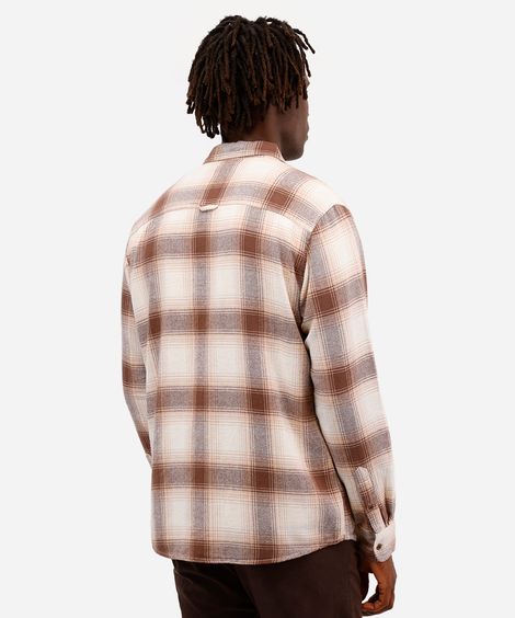 camisa comfort masculina de algodão manga longa xadrez marrom