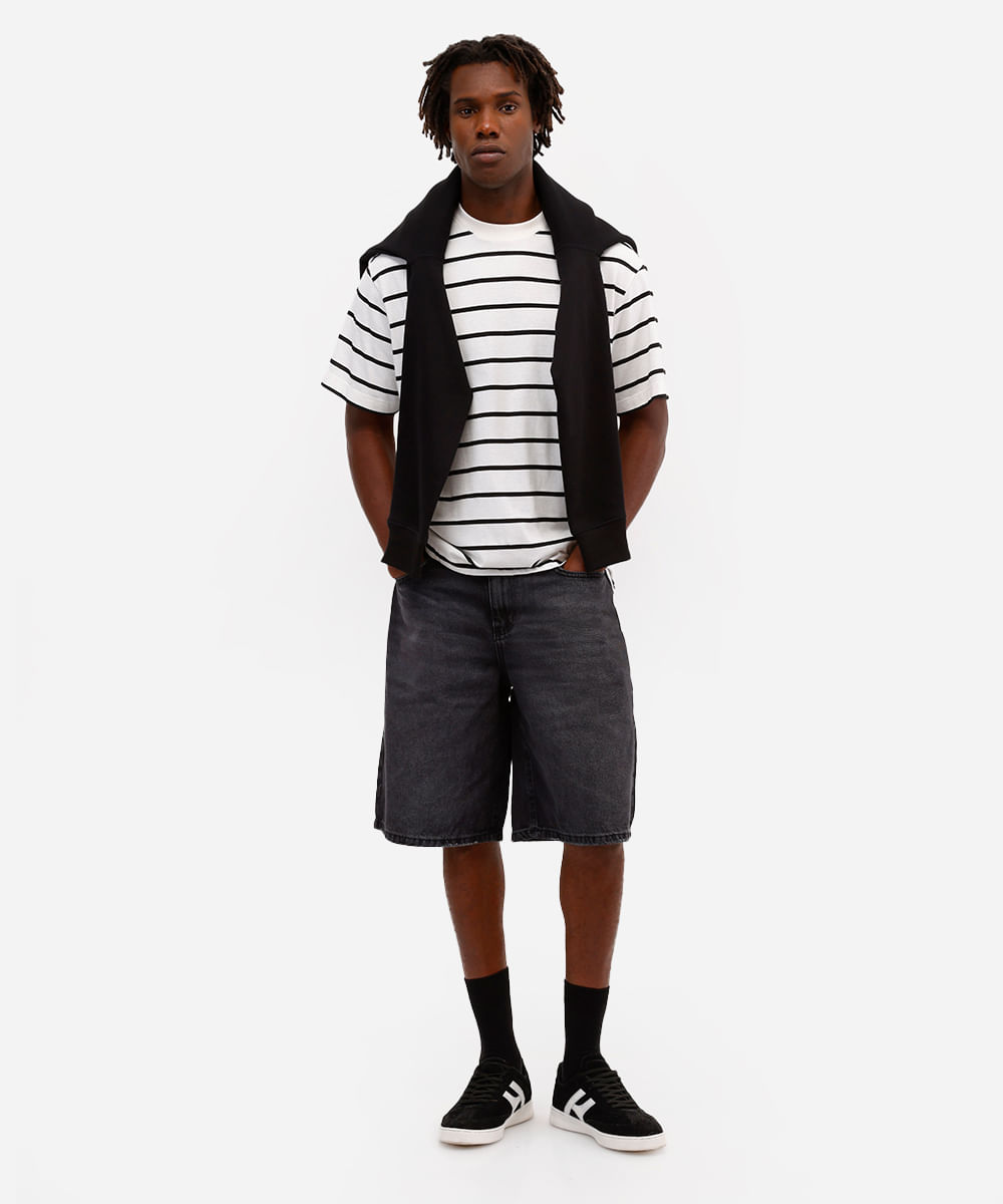 bermuda baggy masculina jeans preta