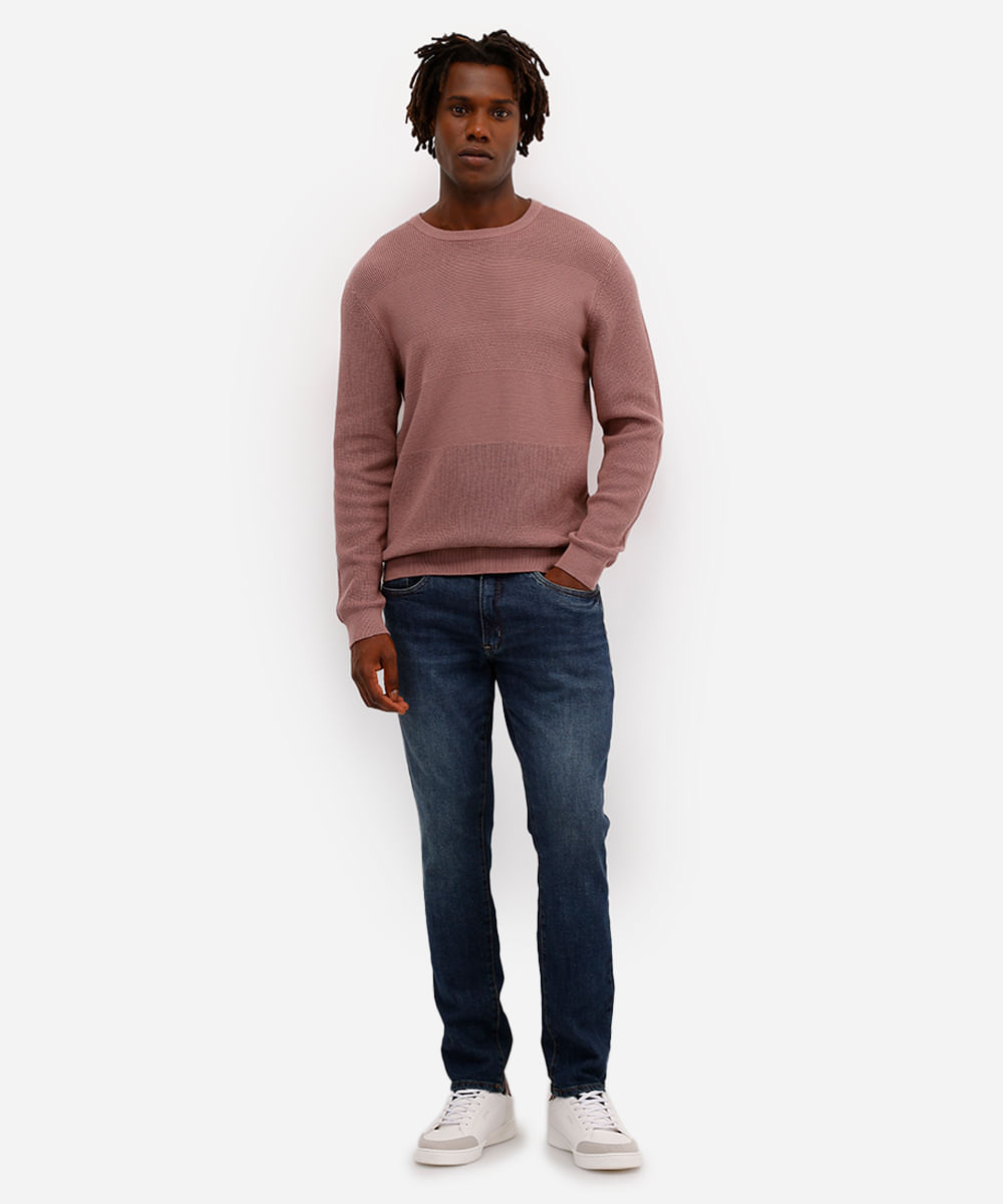 suéter masculino de tricot texturizado rosa