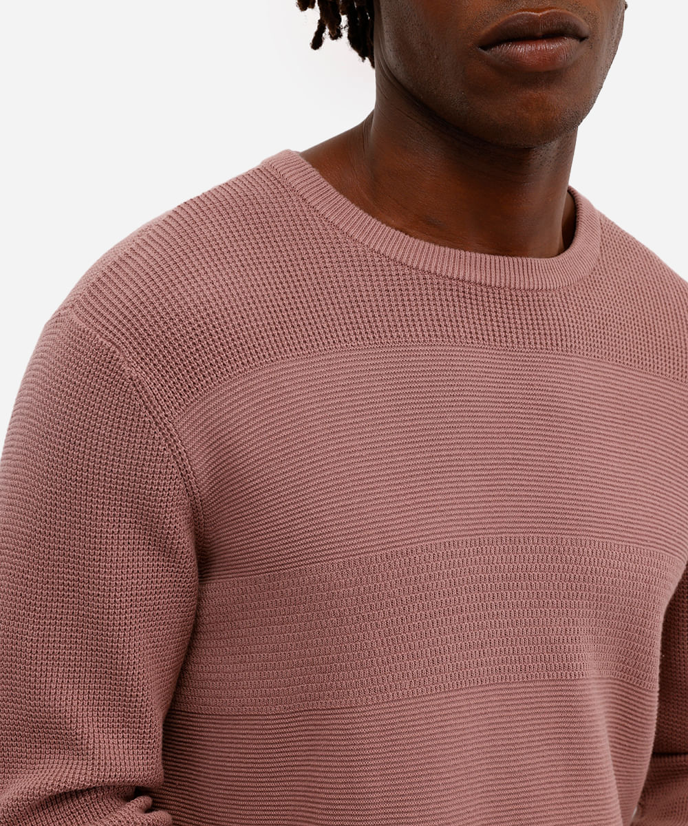 suéter masculino de tricot texturizado rosa
