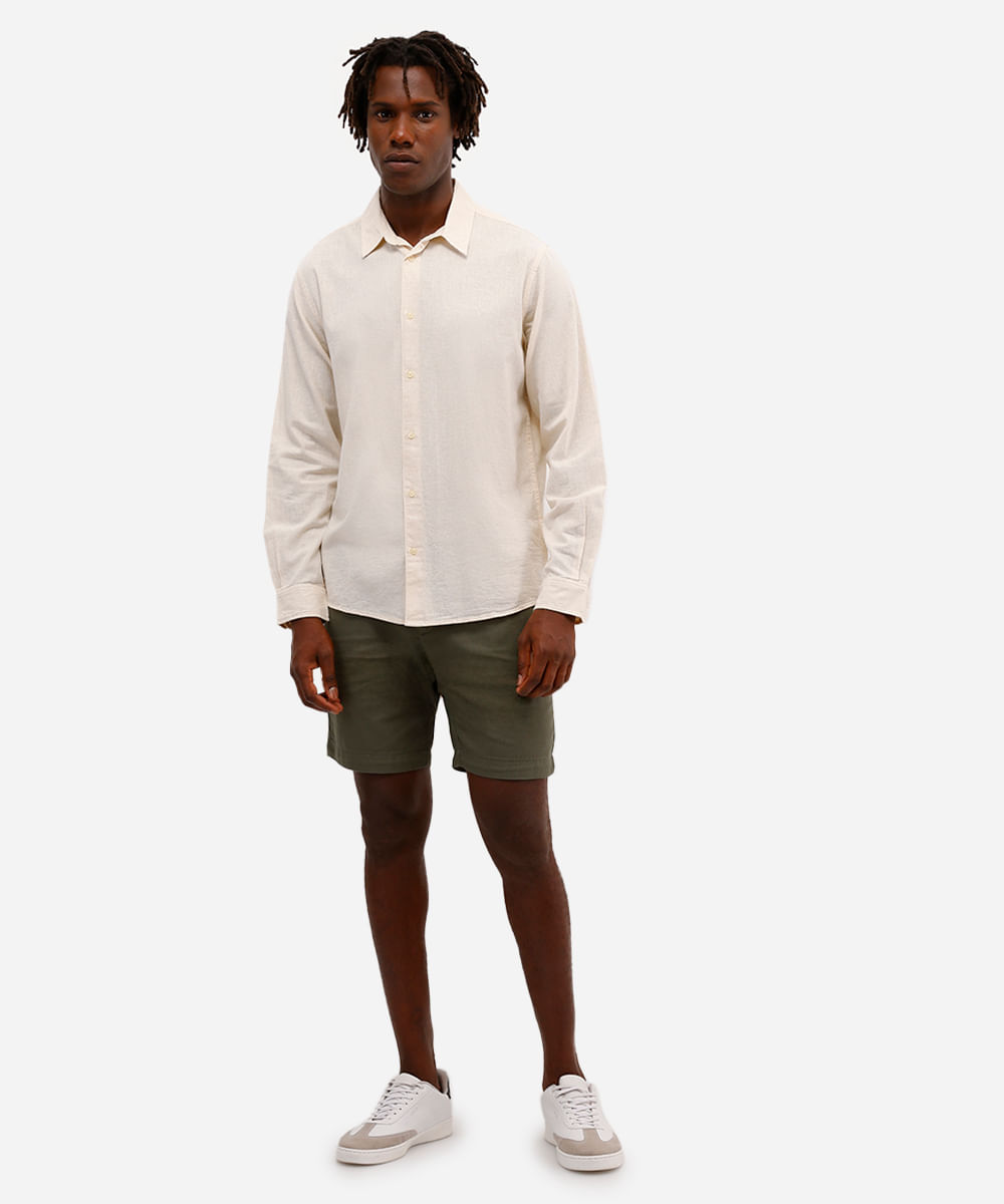 bermuda reta com linho e bolso chino verde