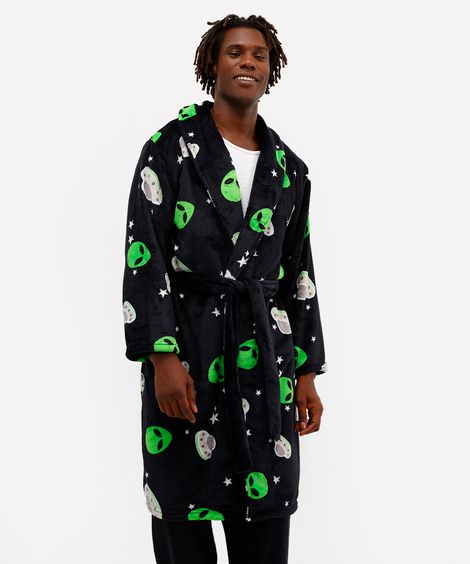 roupão masculino fleece extraterrestre preto