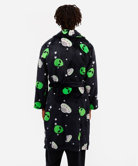 roupão masculino fleece extraterrestre preto