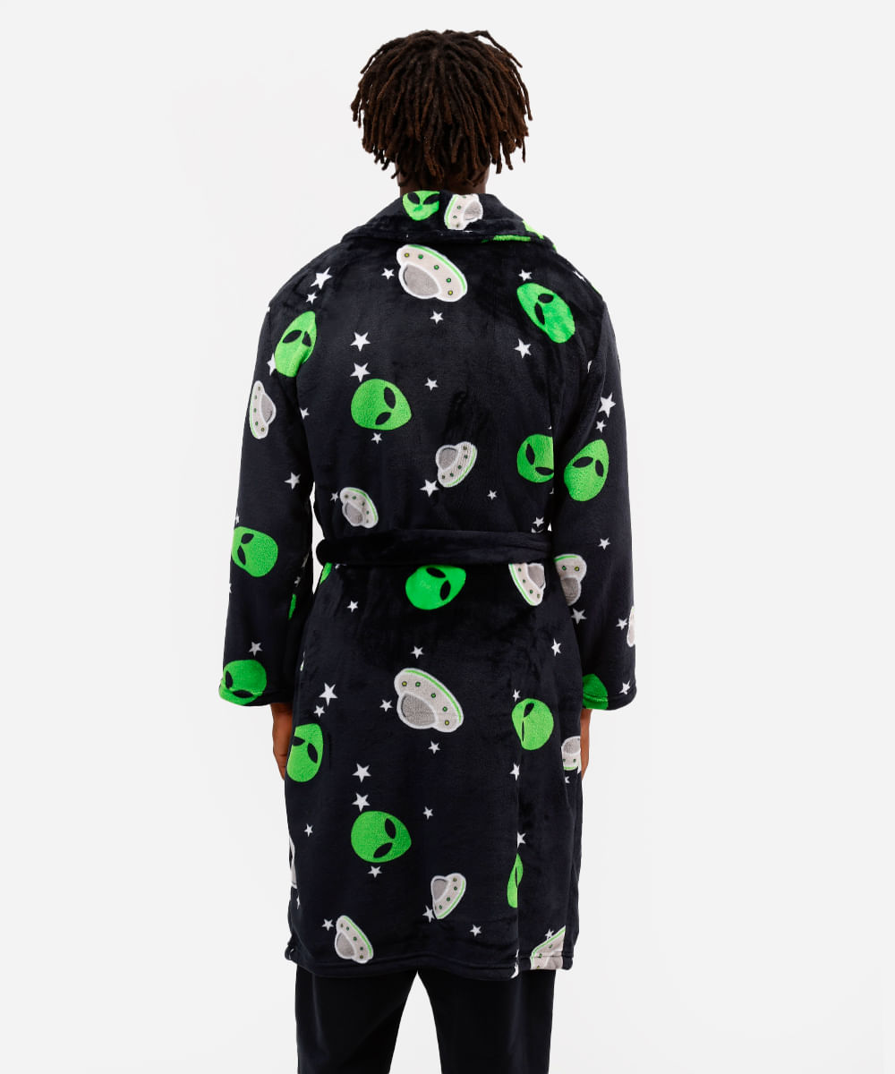 roupão masculino fleece extraterrestre preto