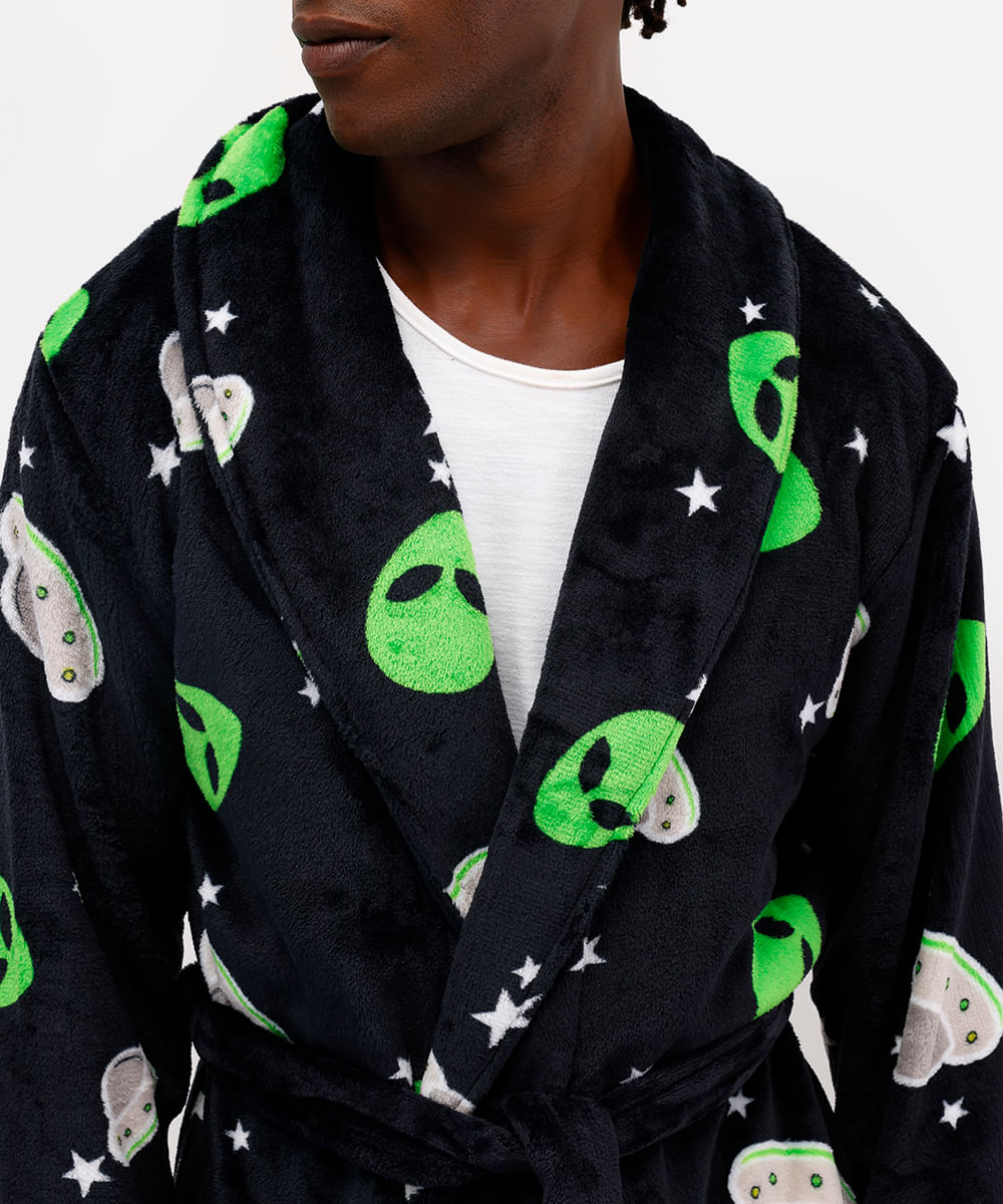 roupão masculino fleece extraterrestre preto