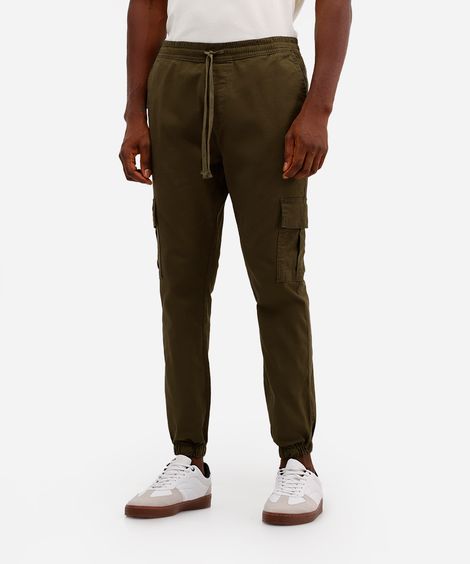 calça de sarja jogger cargo verde