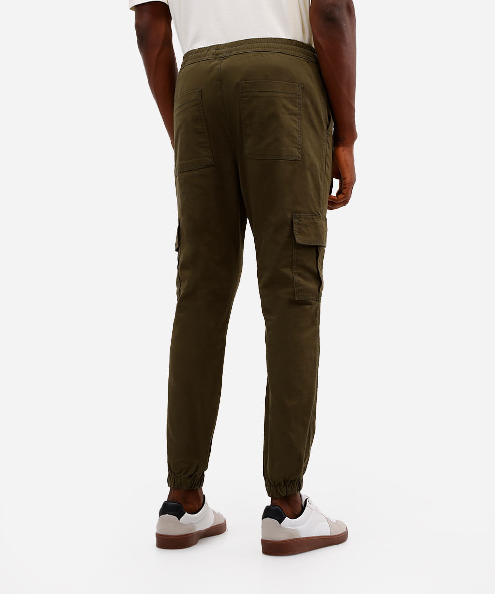 calça de sarja jogger cargo verde