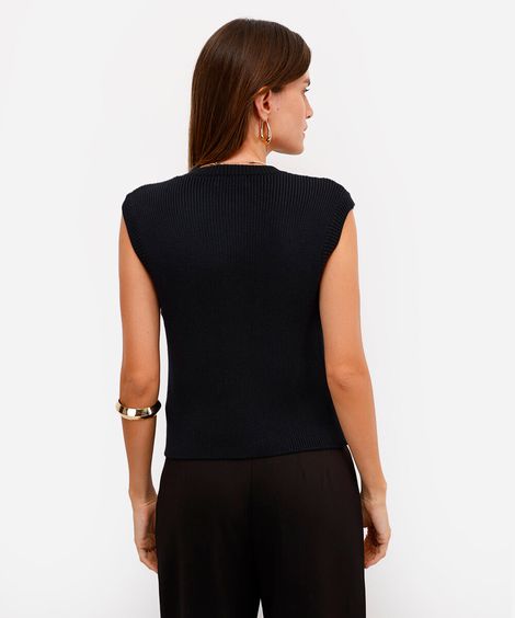 colete feminino de tricot canelado com botões preto