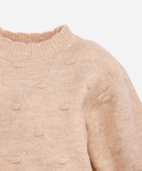 conjunto infantil longo de tricot poá bege