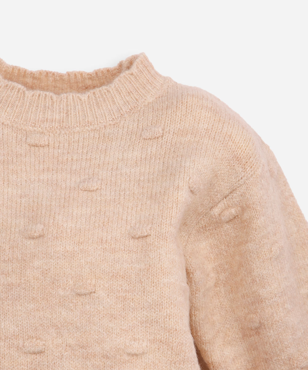 conjunto infantil longo de tricot poá bege