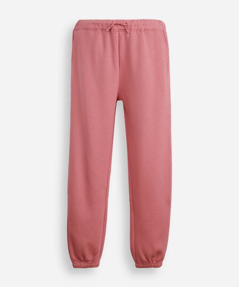 calça jogger juvenil de moletom básica rosa