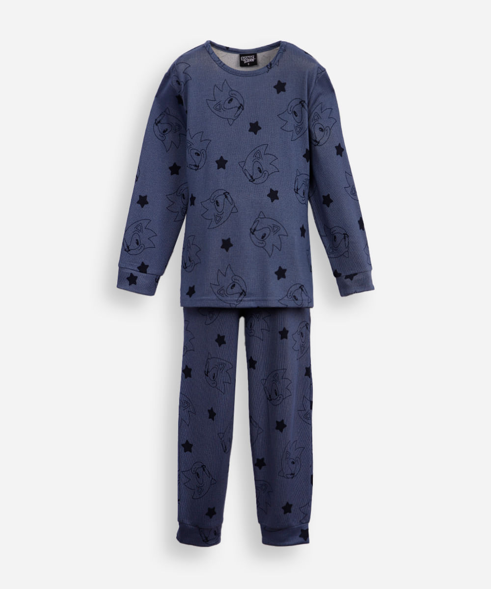pijama longo infantil sonic azul