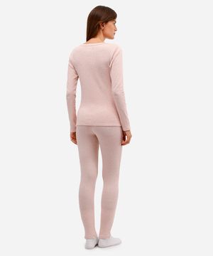 pijama canelado manga longa off white - rosa claro