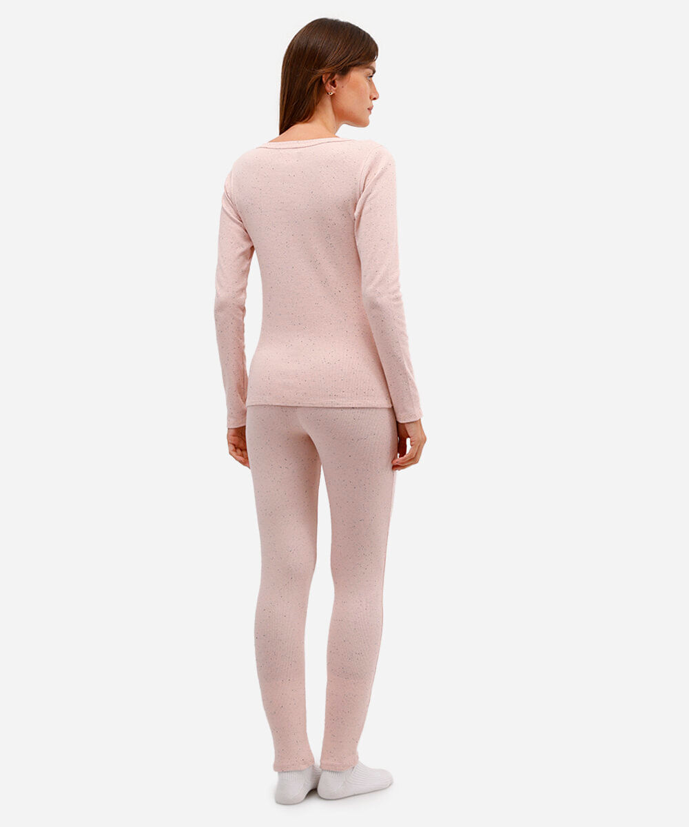 pijama canelado manga longa rosa