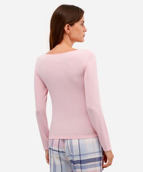 blusa feminina de pijama avulsa manga longa rosa