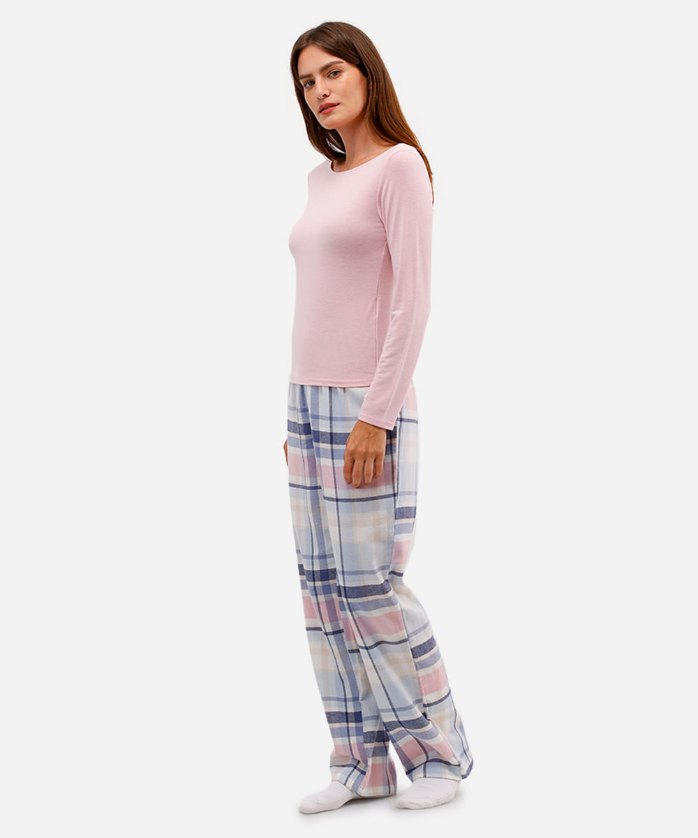 blusa feminina de pijama avulsa manga longa rosa