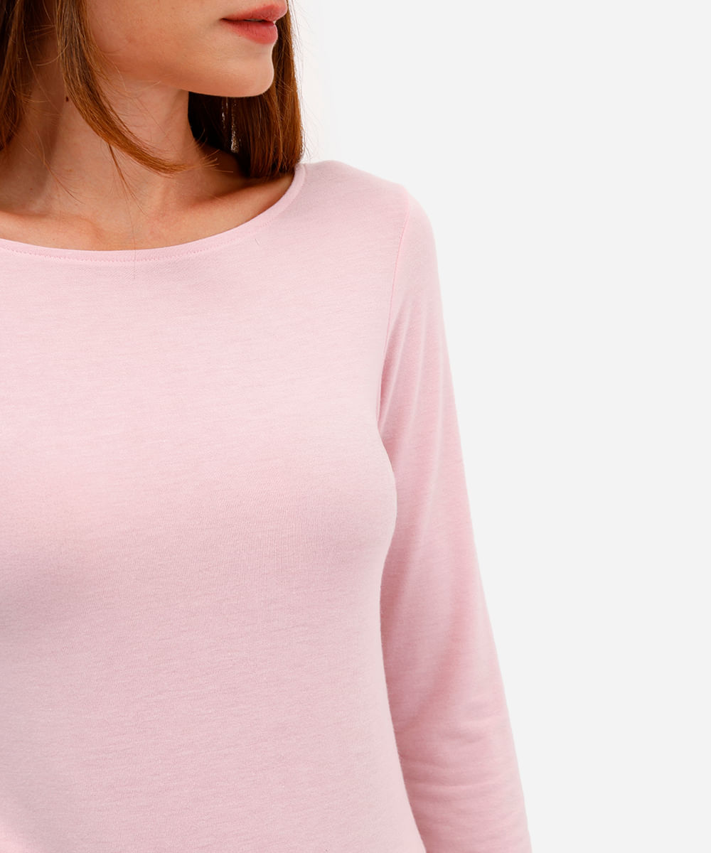 blusa feminina de pijama avulsa manga longa rosa