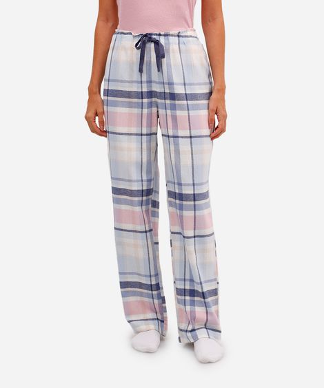 calça de pijama feminina avulsa xadrez off white