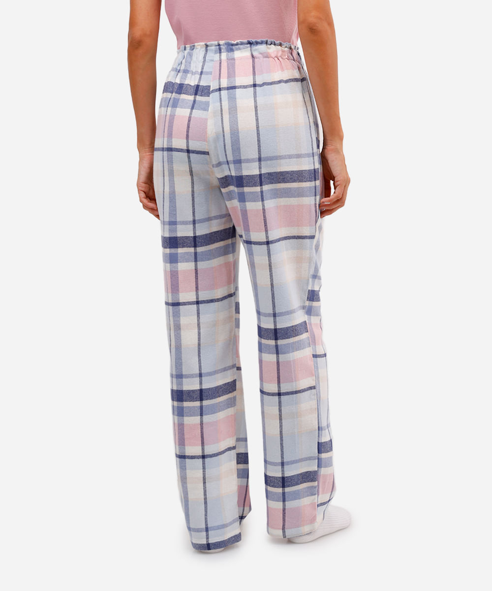calça de pijama feminina avulsa xadrez off white