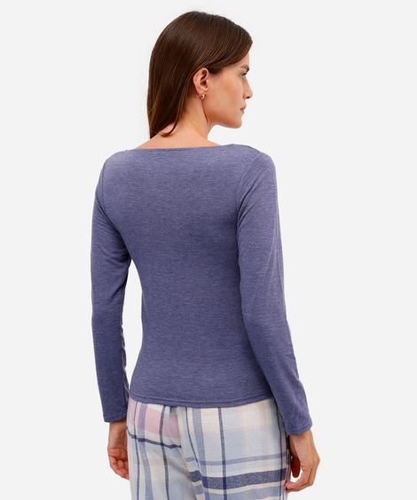 blusa feminina de pijama avulsa manga longa azul