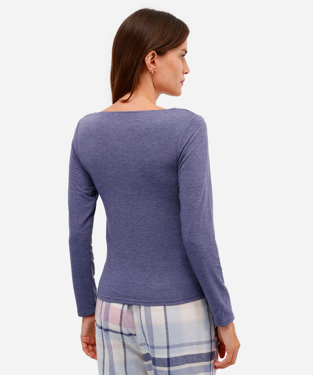 blusa feminina de pijama avulsa manga longa azul