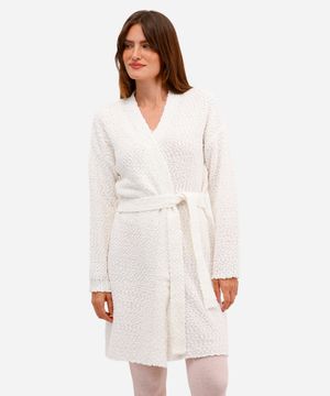 robe feminino de tricot com faixa texturizada off white