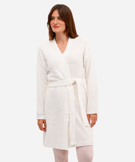 robe feminino de tricot com faixa texturizada off white