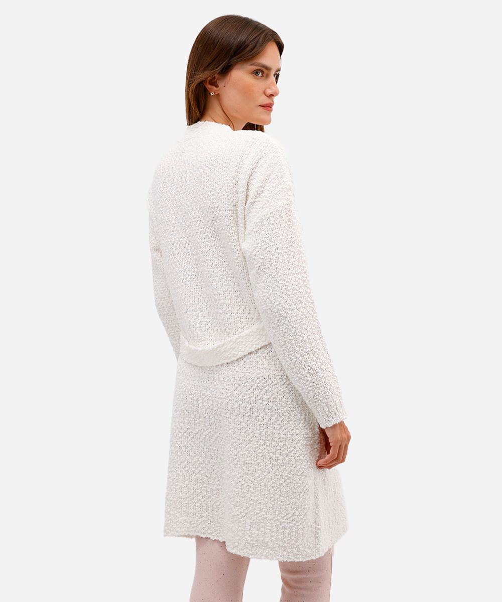robe feminino de tricot com faixa texturizada off white