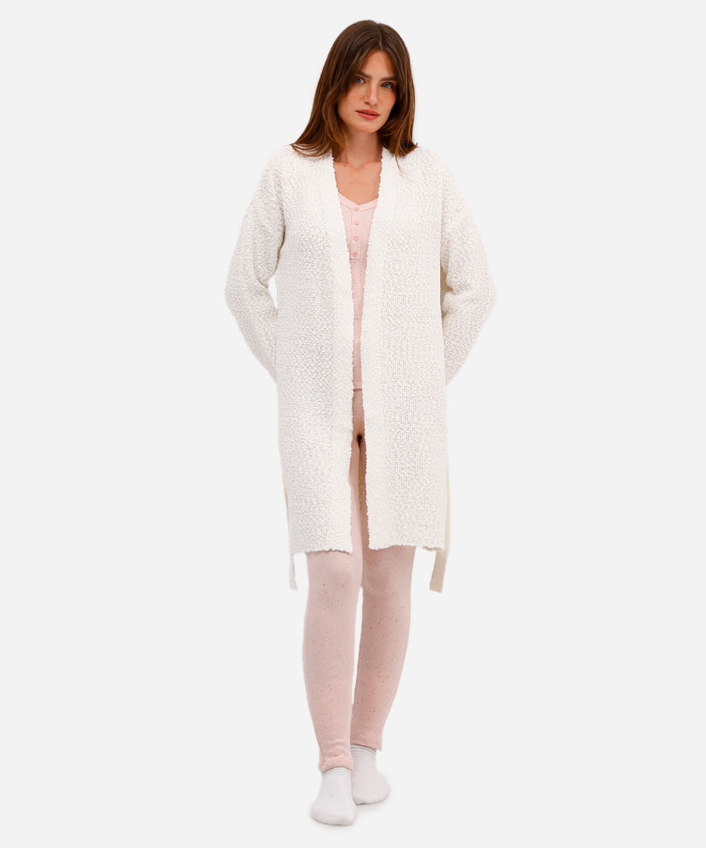 robe feminino de tricot com faixa texturizada off white