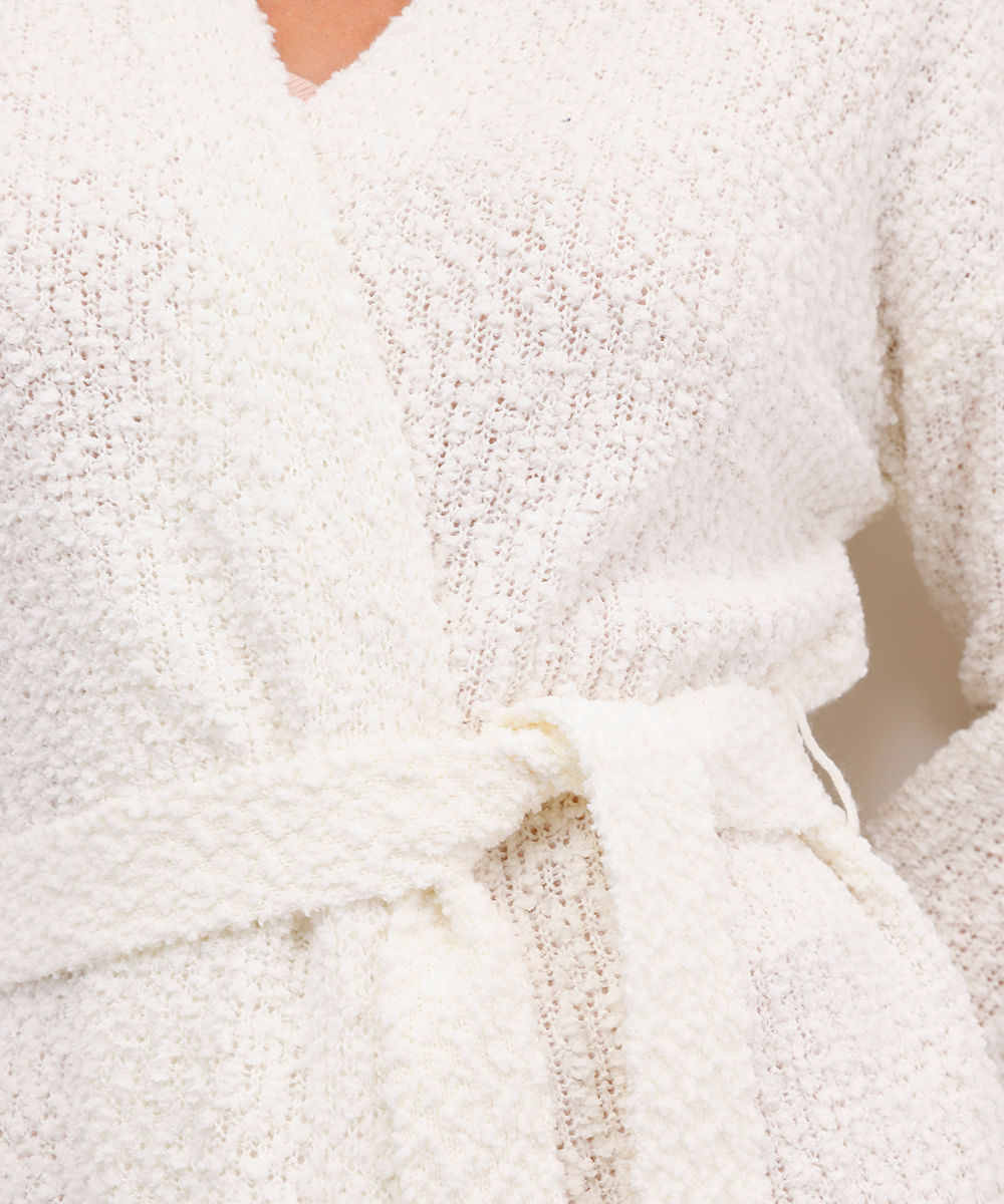 robe feminino de tricot com faixa texturizada off white
