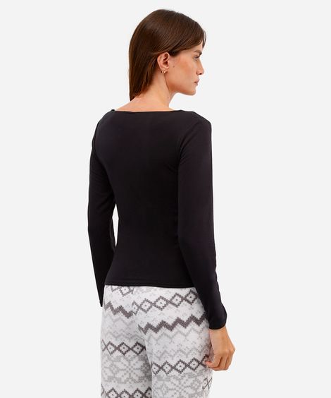 blusa feminina de pijama avulsa manga longa preta