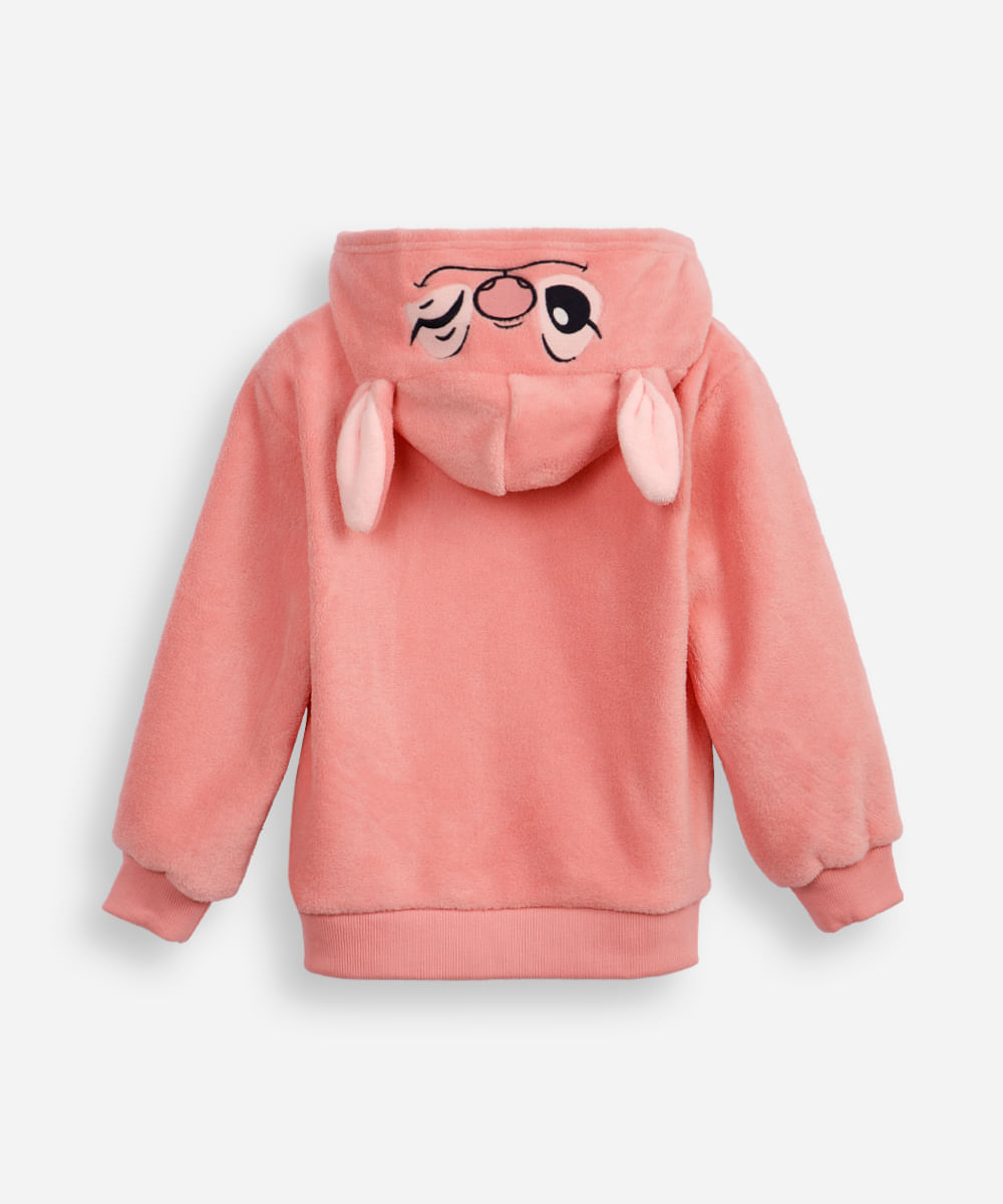 blusão de pelúcia infantil angel com capuz rosa