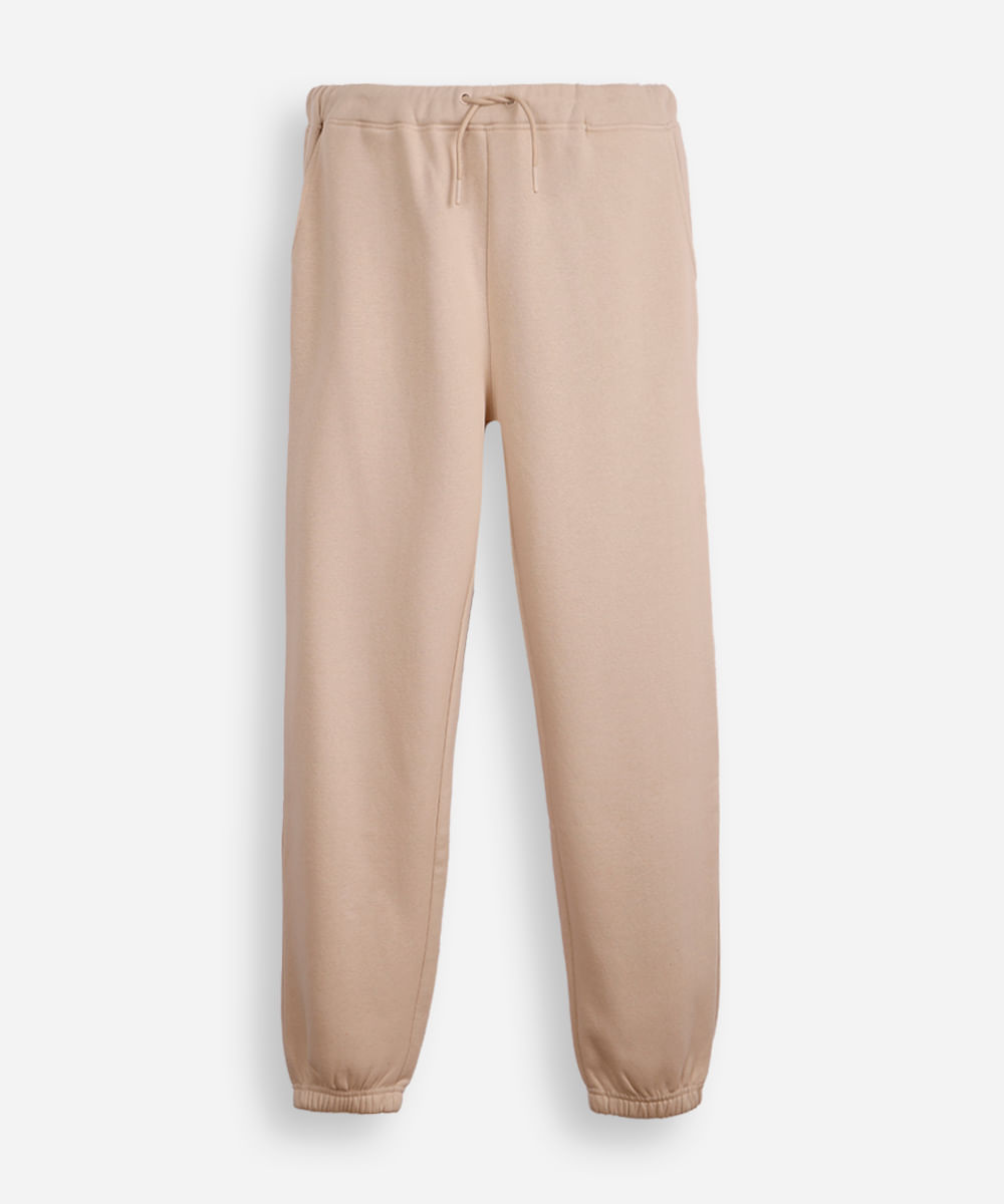 calça jogger juvenil de moletom básica bege