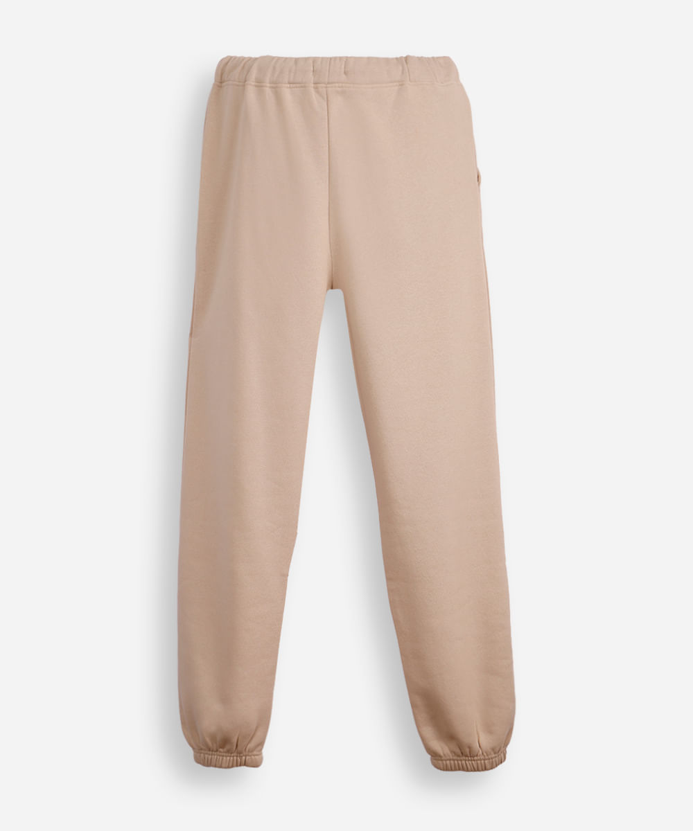 calça jogger juvenil de moletom básica bege
