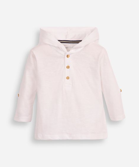 camiseta infantil manga longa com capuz - off white