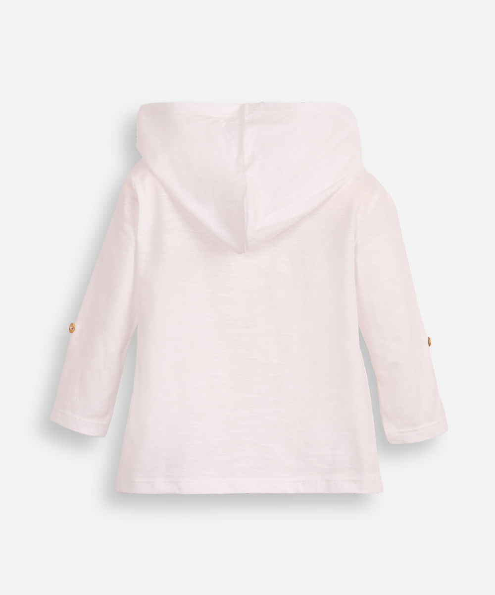 camiseta infantil manga longa com capuz - off white