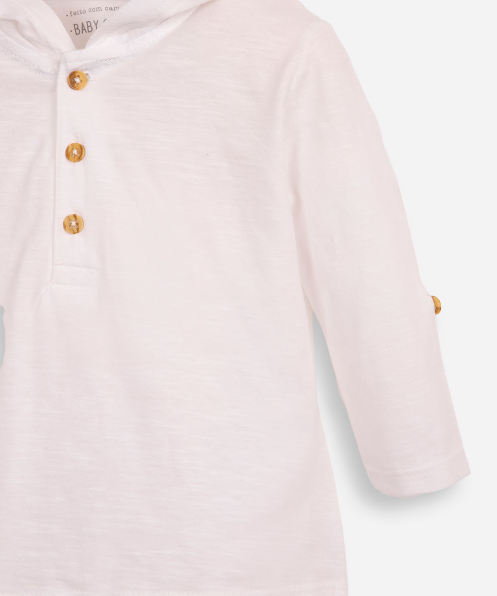 camiseta infantil manga longa com capuz - off white