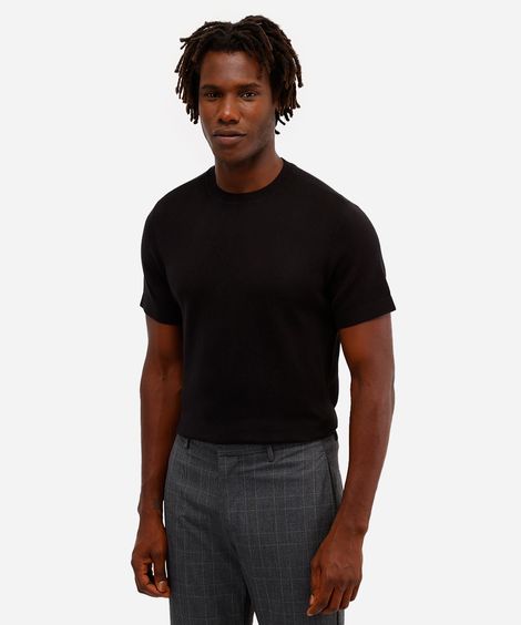 camiseta slim masculina de algodão manga curta preta