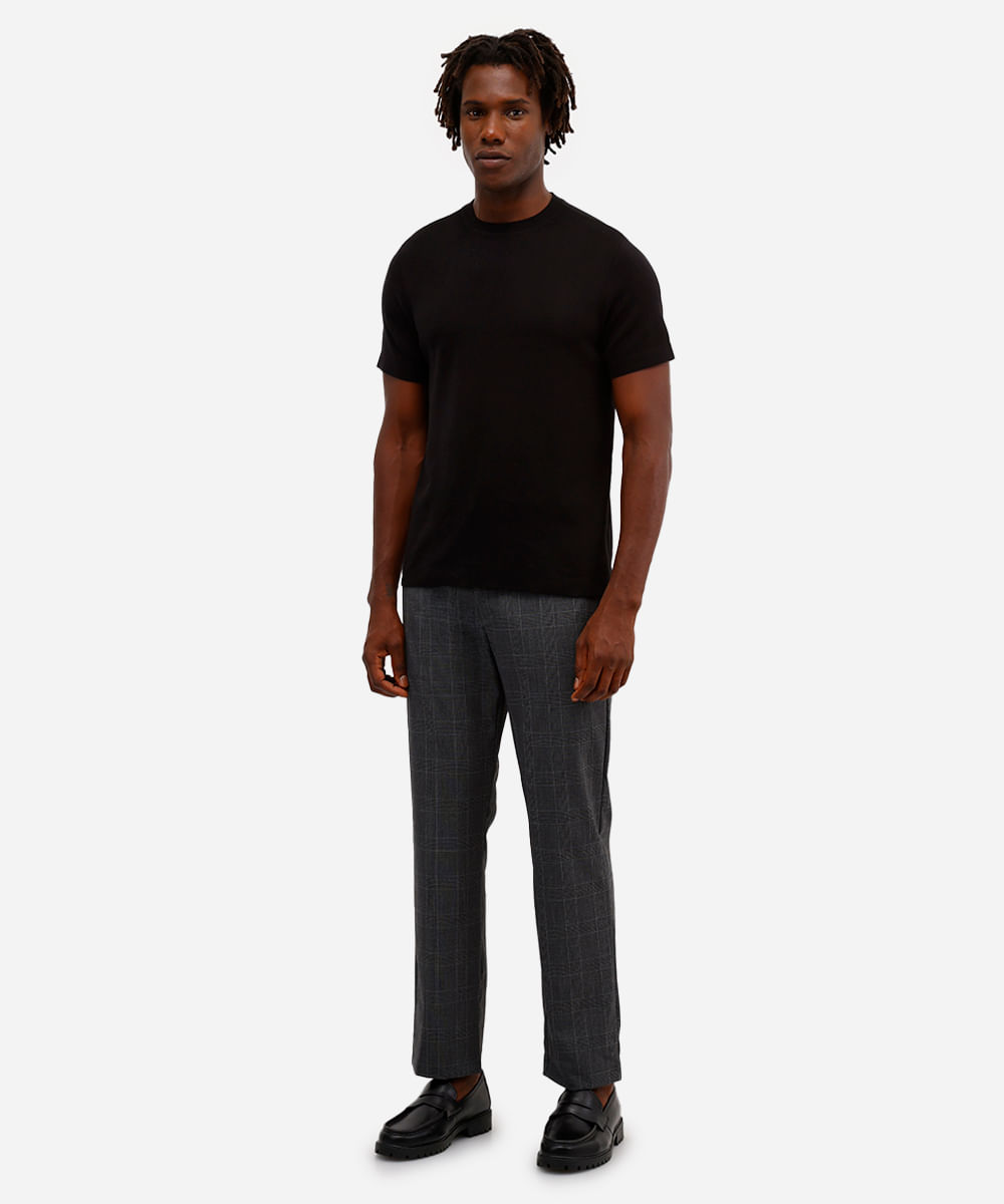 camiseta slim masculina de algodão manga curta preta