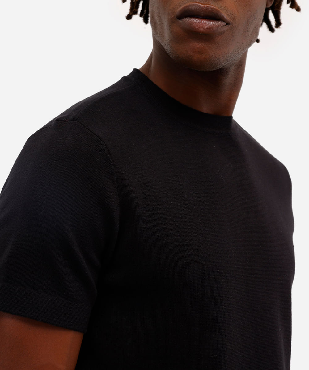 camiseta slim masculina de algodão manga curta preta