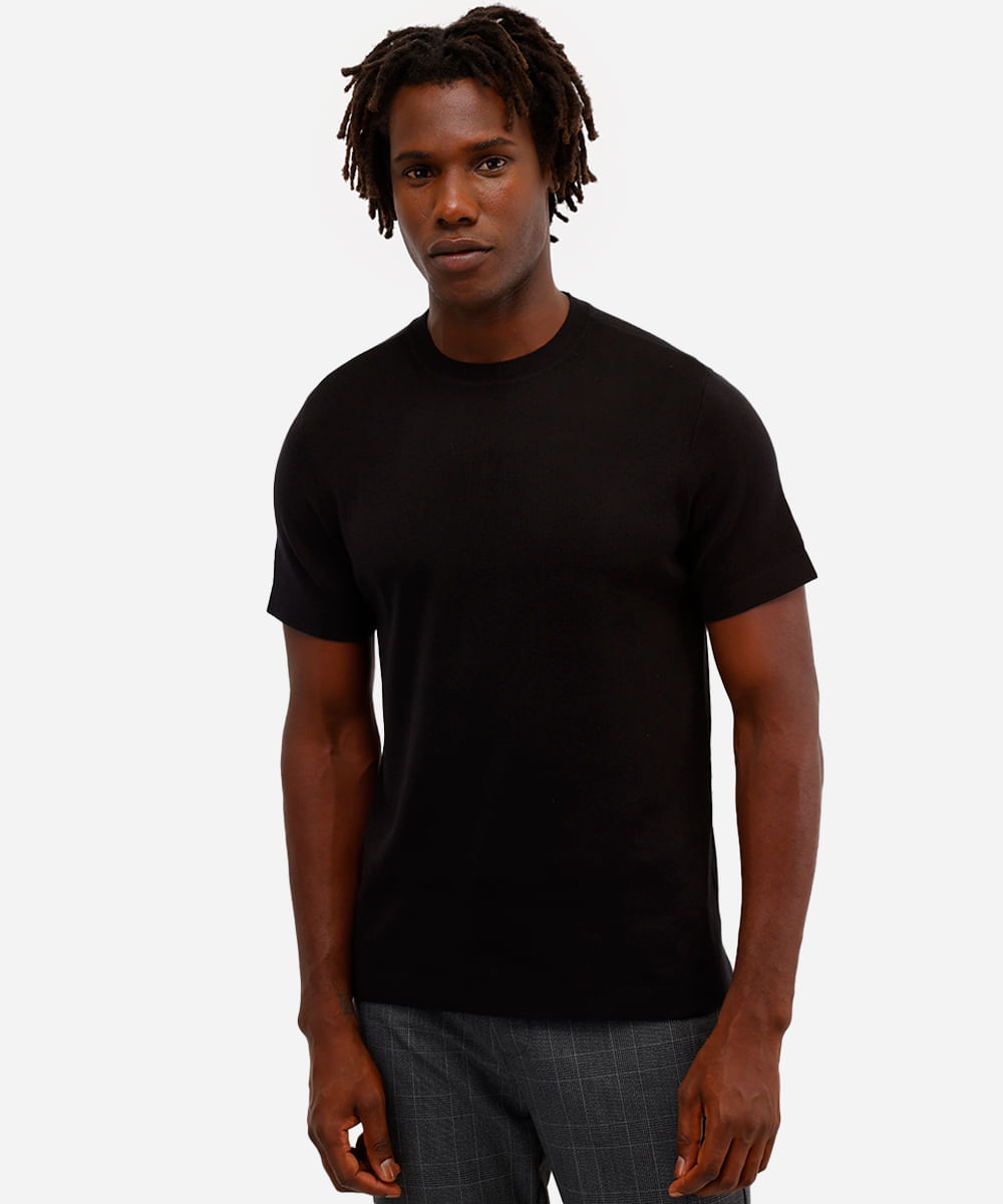 camiseta slim masculina de algodão manga curta preta
