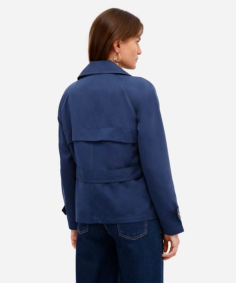 casaco trench coat cropped feminino azul